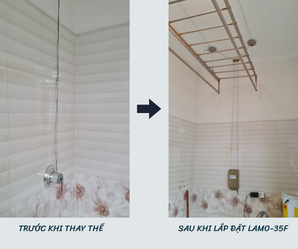 LẮP ĐẶT GIÀN PHƠI ĐIỆN LAMO-35F CHO KHÁCH Ở THẠCH BÀN, LONG BIÊN Trước và sau khi lắp đặt giàn phơi điện LAMO-35F cho khách ở Thạch Bàn