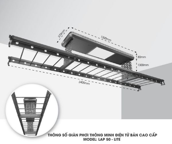 GIÀN PHƠI ĐIỆN TỬ LAP-50LITE BẢN CAO CẤP ĐÃ ĐƯỢC TỐI GIẢN Thông số kỹ thuật giàn phơi điện tử LAP-50Lite